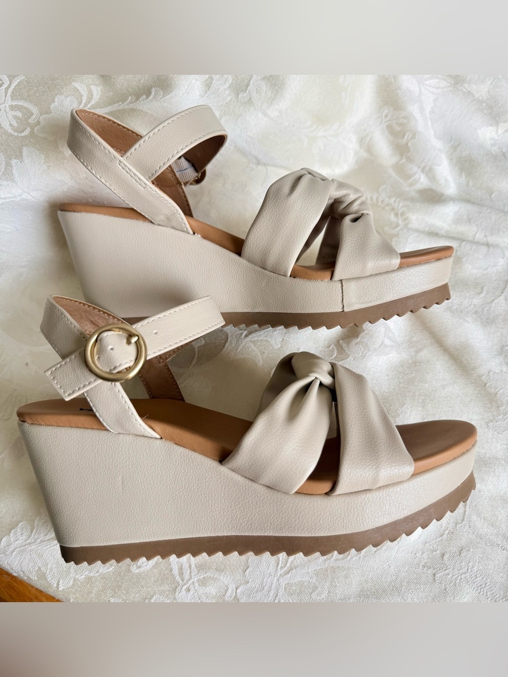 Sonoma Cream Knotted Strap Wedge Sandals